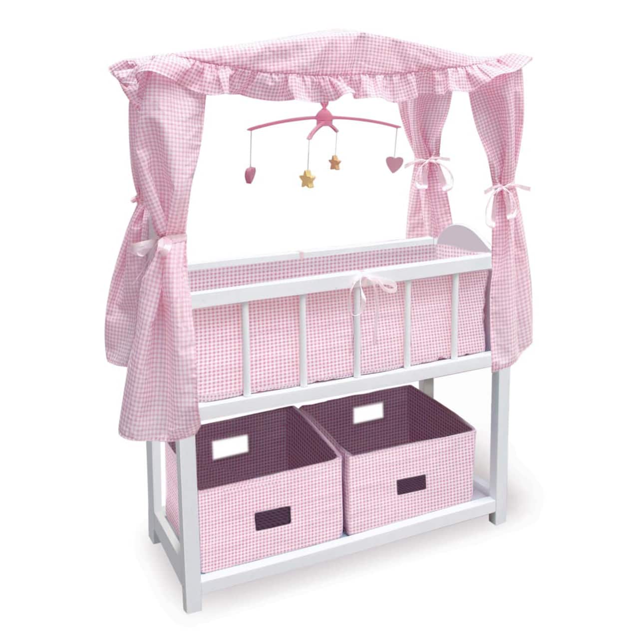 Badger Basket Pink & White Canopy Doll Crib with Baskets, Bedding & Mobile